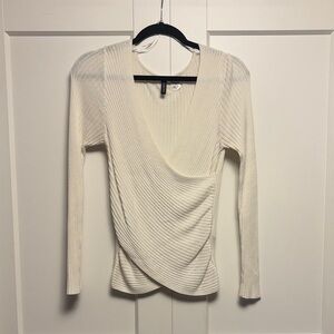 H&M Cream Ribbed Wrap Blouse